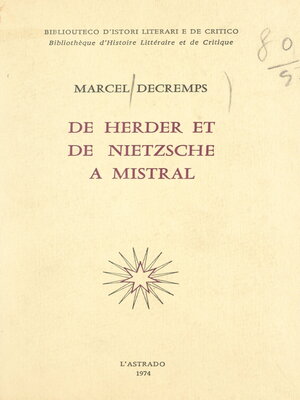 cover image of De Herder et de Nietzsche à Mistral